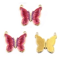 Golden butterfly charm with purple enamel and sparkling crystals for DIY jewelry making - No.5 Butterfly / 24x25mm / Red
