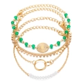 Set di 5 bracciali a catena dorata con perline verdi e ciondolo a raggiera tondo - Perline Colorate Oro