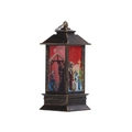 Close-up of vintage bronze Christmas lantern with colorful nativity scene illustrations - Nativity Scene / 1 Piece