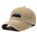 Washed khaki cotton baseball cap with FNEN embroidery and vintage distressed finish - One Size(Adjustable) / Deep Beige
