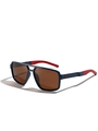 Square TR90 polarized sunglasses with matte dark blue frame and red-blue contrast temples - Blue Frame Tea Lens