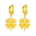 French retro gold four-leaf clover drop earrings made of titanium steel for women - Stud Earrings