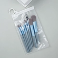 8-piece blue handle makeup brush set with soft bristles in a clear zipper pouch - 8Pcs Macaron Blue
