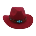 Classic red felt western cowboy hat featuring a leather band with turquoise stone accents - Burgundy
