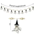 84-inch Halloween garland with white fabric ghosts, black witch hats and wooden beads - Ghost with Hat Wood Bead Garland-84inch