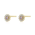 Elegant gold-plated S925 silver flower stud earrings with purple zircon center stone - Purple Zirconia