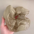 Elegant champagne gold silk scrunchie with metallic luster for chic hair styling - Grey Green