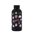 Black matte stainless steel thermos with cute cartoon graffiti and leak-proof lid - Ink Black Style 9B