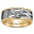 Gold eagle ring for men with American flag pattern and God Bless America engraving - US 6 / CR6665 Flag Eagle