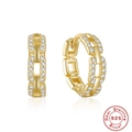 Golden S925 sterling silver chain hoop earrings with sparkling pave zircon stones - 925 Silver / Gold