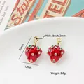 Red strawberry fruit charms with white rhinestones and gold leaf loop for DIY jewelry - 7# Strawberry Type 07