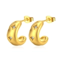 Pendientes de aro C vintage dorados en acero con diseño de estrellas y pedrería - Dorado con Circonita Blanca