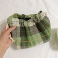 Sac bento japonais en coton à carreaux avec cordons épais pour ranger le déjeuner - Carreaux Brossés Verts