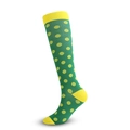 Knee-high compression socks with green base, yellow polka dots and reinforced toe - Green Yellow Dots