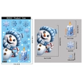 Blue snowman and candle static Christmas window stickers with snowflake decals - BQ532 Snowman & Candle