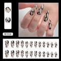 Unghie finte stiletto nere e nude con linee dorate, set da 24 pezzi modello W1034 - Bolla in Metallo Nero W1034 (Tipo di Colla)