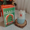 Blue Christmas scented candle with reindeer topper and festive red and green gift box - Elk Cup - English Pear & Freesia Scent