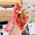 Red hot air balloon keychain with gold glitter and Bubble tag accessory - Red