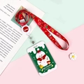 Weihnachts-ID-Halter-Set mit grünem Kartenetui, weißem Jojo und rotem Schlüsselband - Grüner Hintergrund Kleiner Schneemann / Einziehbares langes Weihnachtsband (Weihnachtsmütze)