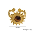 14K gold plated stainless steel ring with brown gemstone and sunflower design - R11-Tiger Eye