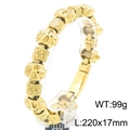 Punk style golden stainless steel skull bracelet featuring vintage carved beads and 99g weight - Style B / Gold