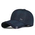 Winter quilted baseball cap in navy blue with ear flaps and Sport Fashion label - Navy Blue / Adjustable