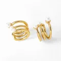 Goudkleurige drielaagse oormanchetten met elegante witte parels op elke ring - Stijl D-Drielaagse Spiraalparel