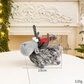 Gray plush Christmas reindeer gnome with red felt hat, measuring 19cm in length and 16cm high - Small Shaggy Reindeer Doll