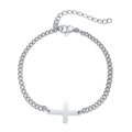 Minimalist silver stainless steel cross bracelet with cubic zirconia and lobster clasp - Silver Horizontal Cross