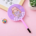 Cute purple fan-shaped ballpoint pen featuring a cartoon girl illustration with pink barrel - Vitality Girl Purple