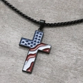 Collana hip hop con ciondolo a croce bandiera americana e catena nera smaltata - Nero