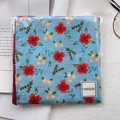 Light blue cotton linen floral scarf with red flowers in transparent packaging - XY-15 Light Blue Red Orange Floral