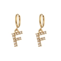 Gold-plated stainless steel hoop earrings with crystal-encrusted letter F charms - Letter F