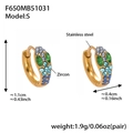 Golden stainless steel U-shaped earrings with colorful marquise and round zircon stones - Gold/Blue Zircon-S