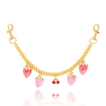 Golden keychain with colorful strawberry and cherry charms featuring lobster clasps - BG00021 Bag Chain (Pink/Red Strawberry Cherry)