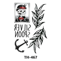 Waterproof tattoo sticker TH-467 featuring skull with top hat and anchor design - Th-467 / 210*148mm