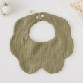 Olive green 100% cotton gauze baby bib with petal edges and snap fastener - Gauze Flower Scarf - Autumn Fragrance Green