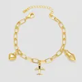 Bracelet à chaîne dorée avec breloques cœur poli et avion en cristal scintillant - Style A (Or Coeur Avion Pendentifs)