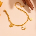 Double-layer stainless steel bracelet with golden clover pendants and white mother of pearl - Bracelet (L602手链)