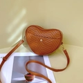 Brown heart-shaped quilted PU leather crossbody bag with V-pattern and gold hardware - Tan