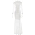 Detail of white sleeveless ruched maxi dress with floor-length hem and slim fit cut - S / White