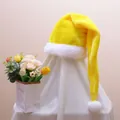 Plush yellow Christmas hat with white faux fur trim and pom-pom for festive parties - 80*32cm / Yellow Extra Long Santa Hat Adult 80CM