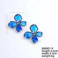 Boucles d'oreilles fleurs bleues style français élégant avec base argentée et zircons - Argent + Zircon Blanc - Bleu Foncé