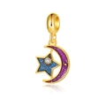 Bohemian gold star and moon jewelry pendant with purple and blue glitter enamel - Purple Blue Glitter Star Moon