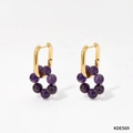 Golden huggie hoop earrings with purple natural amethyst beaded charm pendant - 14K Gold Plated Purple Stone (KDE569)