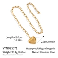Detailansicht der 18K vergoldeten Herz-Halskette aus Edelstahl mit Maßangaben - Goldene Herzanhänger Halskette (YYN025171)