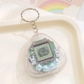 Virtual pet keychain in a transparent triangular casing with blue buttons and green PCB - Triangle/Transparent White
