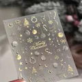 Golden and silver Christmas 3D nail stickers featuring reindeer and tree patterns - Silver Foil Embossed Style with Pearls (TL-414)