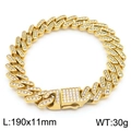 11mm gold Cuban link bracelet with iced-out rhinestones in 190mm length for hip hop style - Gold 190x11mm (KB170706-MZOZ)