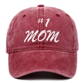Vintage washed red baseball cap with #1 MOM white embroidery for outdoors - Adjustable / Burgundy